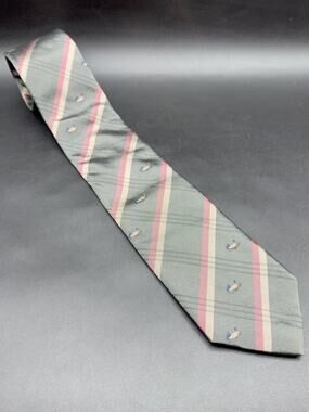 Vintage Stonehenge Silk Tie Mallard Duck Stripe Gray Pink 56” Novelty Necktie